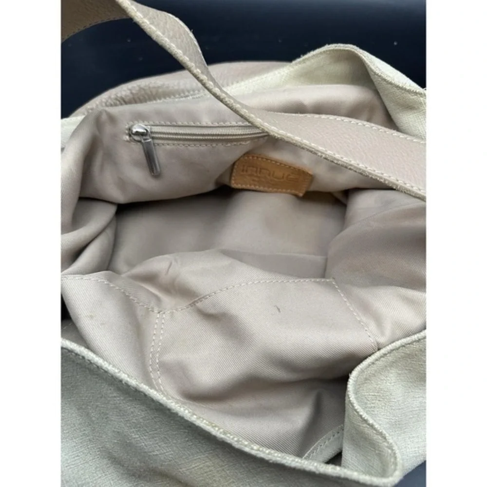Innue Beige White Metallic Leather Hobo Bag Made in‎ Italy Large